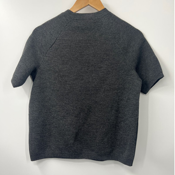 J Crew Merino Wool Leather Pocket Sweater Short Sleeve Crew Neck Gray XXS #2665 - Picture 4 of 4